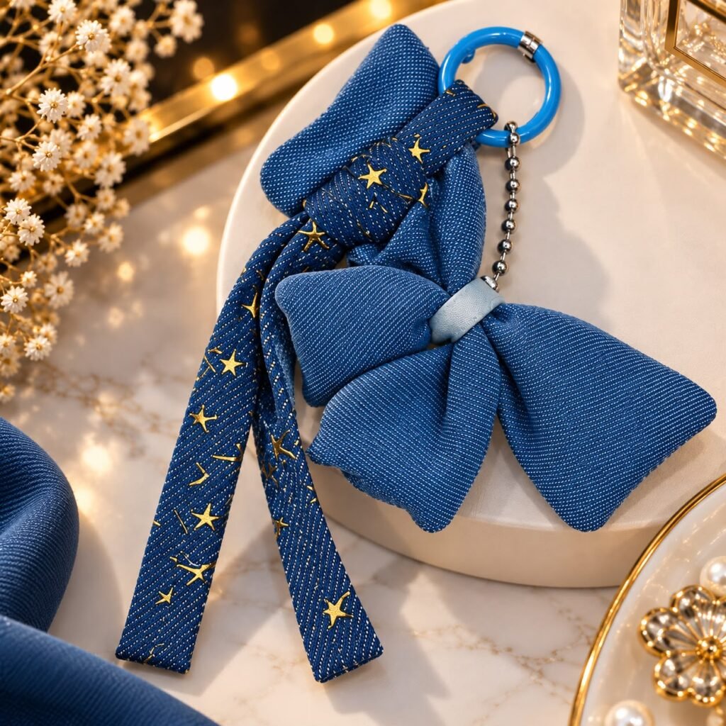 Denim Bow Keychain