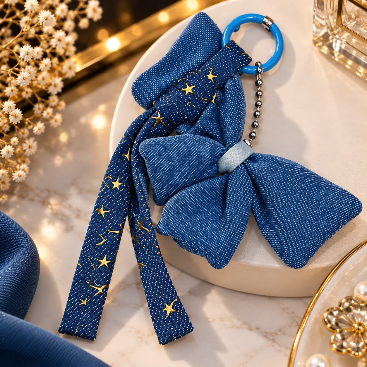 Denim Bow Keychain
