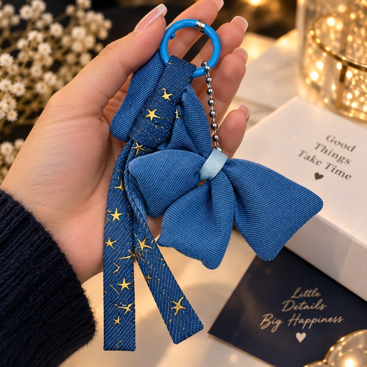 Denim Bow Key chain