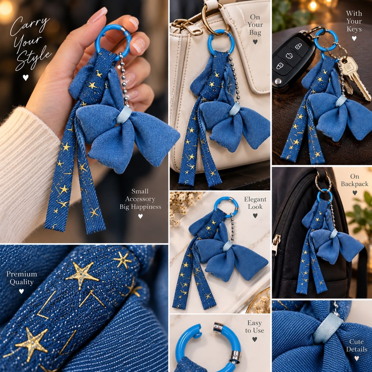 Denim Bow Key chain - Image 4