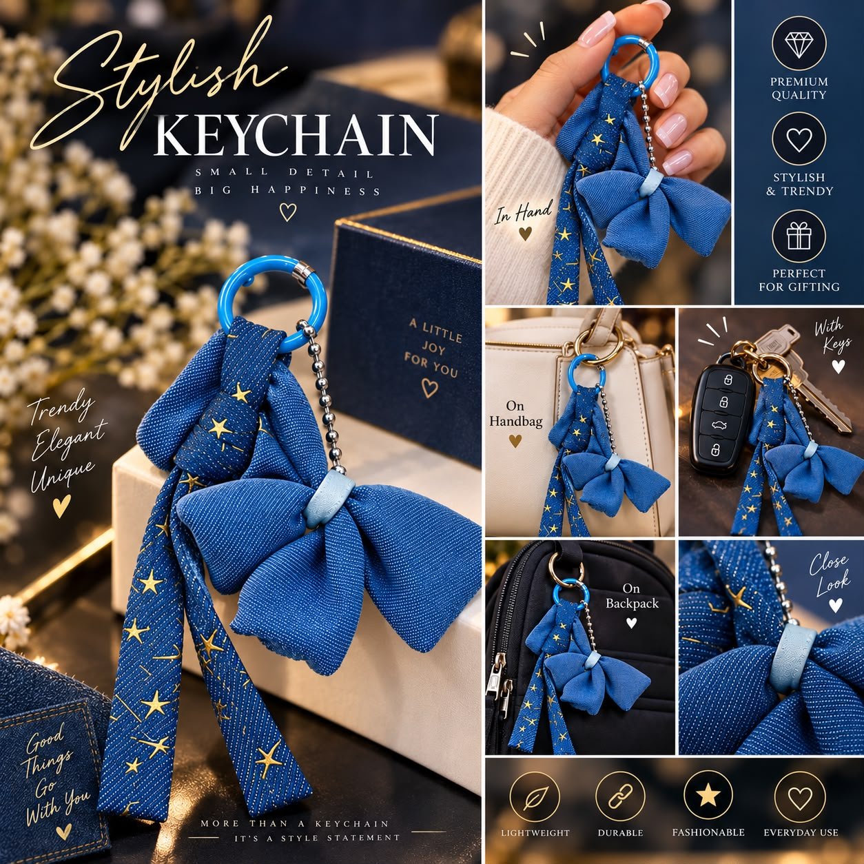Denim Bow Key chain - Image 3