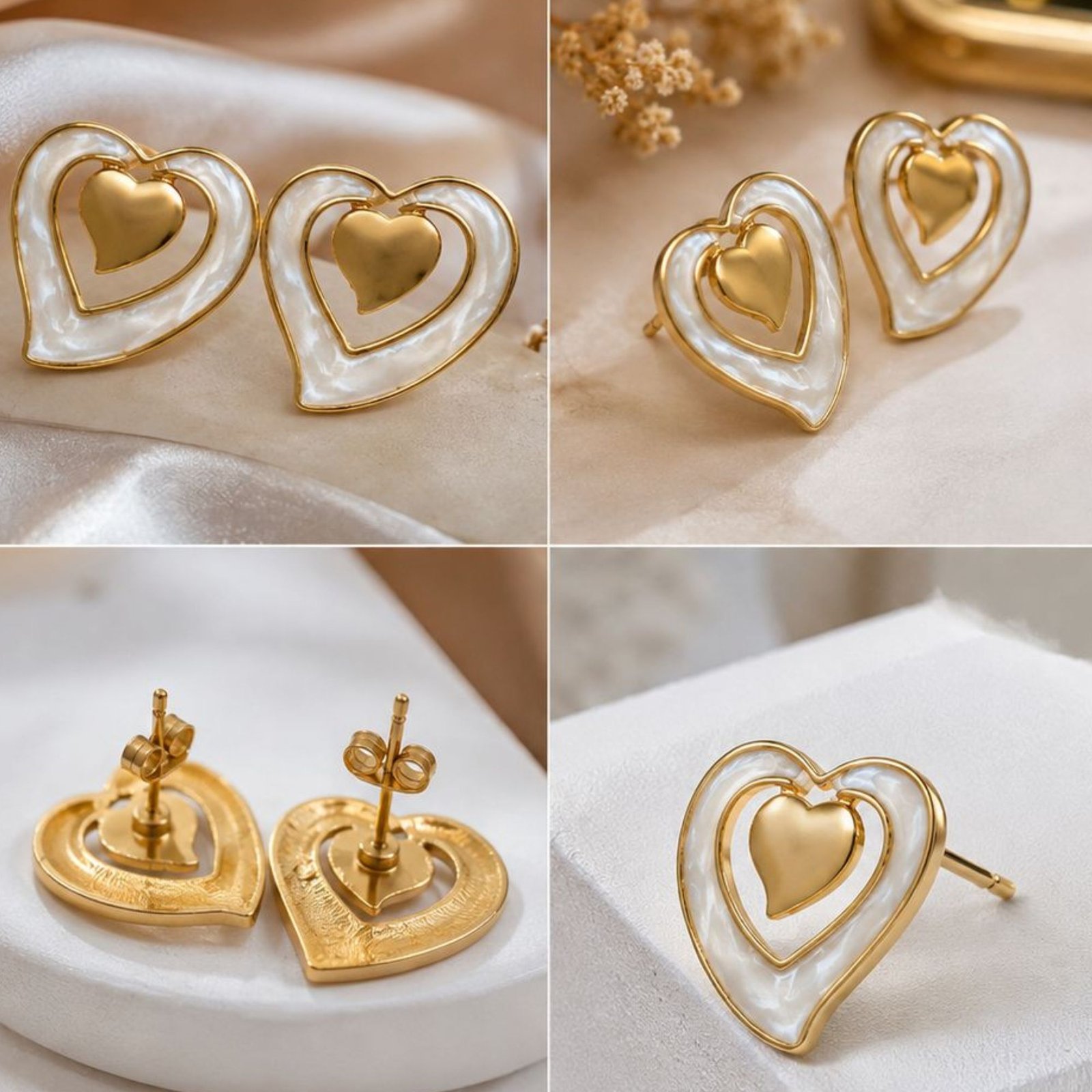 Elegant Gold Plated Heart Pearl Stud Earrings for Women - Image 2