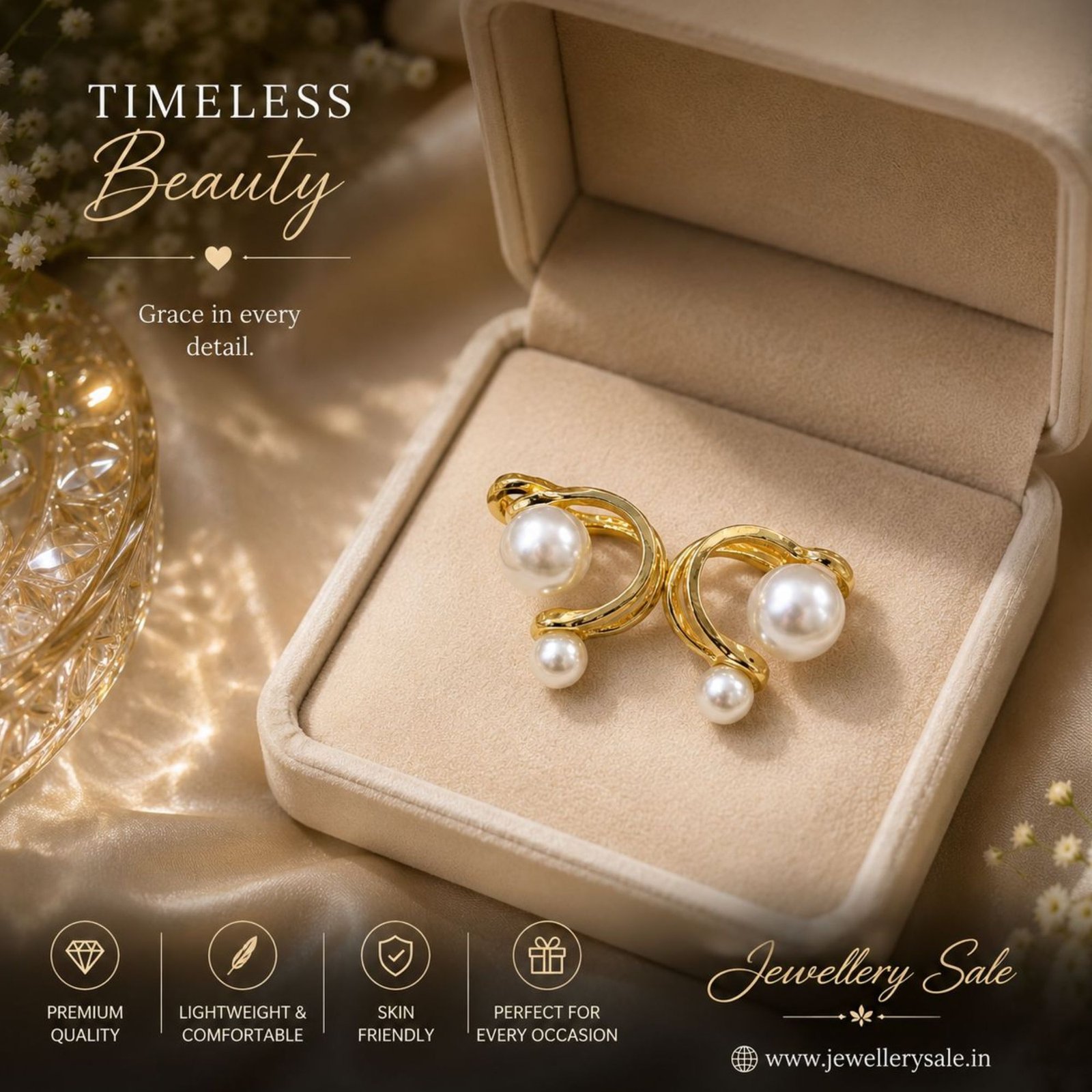 Elegant Gold Tone Twisted Multi Pearl Ear Cuff for Women - Image 5