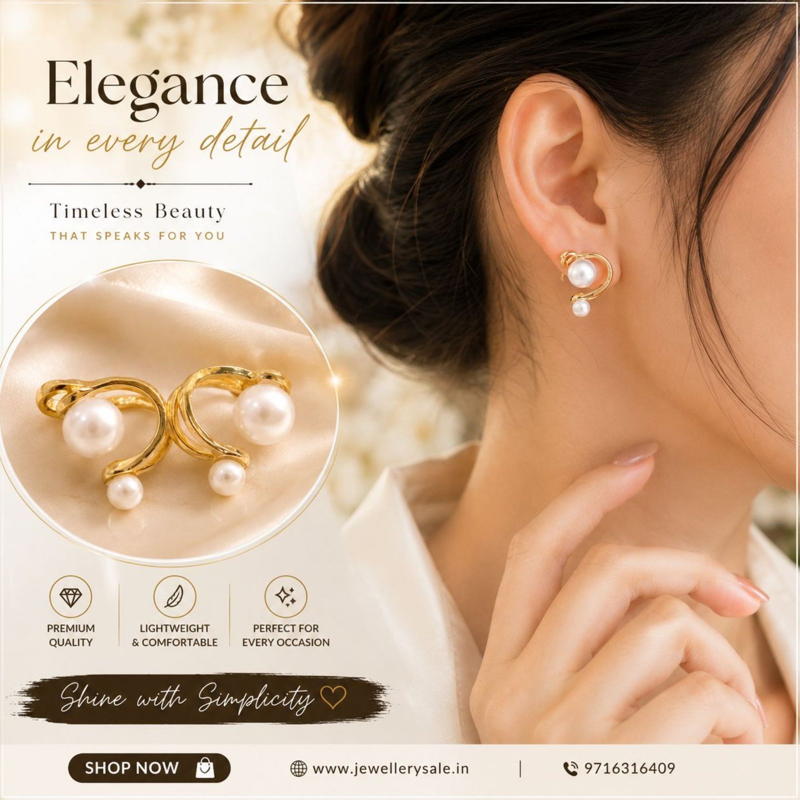 Elegant Gold Tone Twisted Multi Pearl Ear Cuff for Women - Image 4