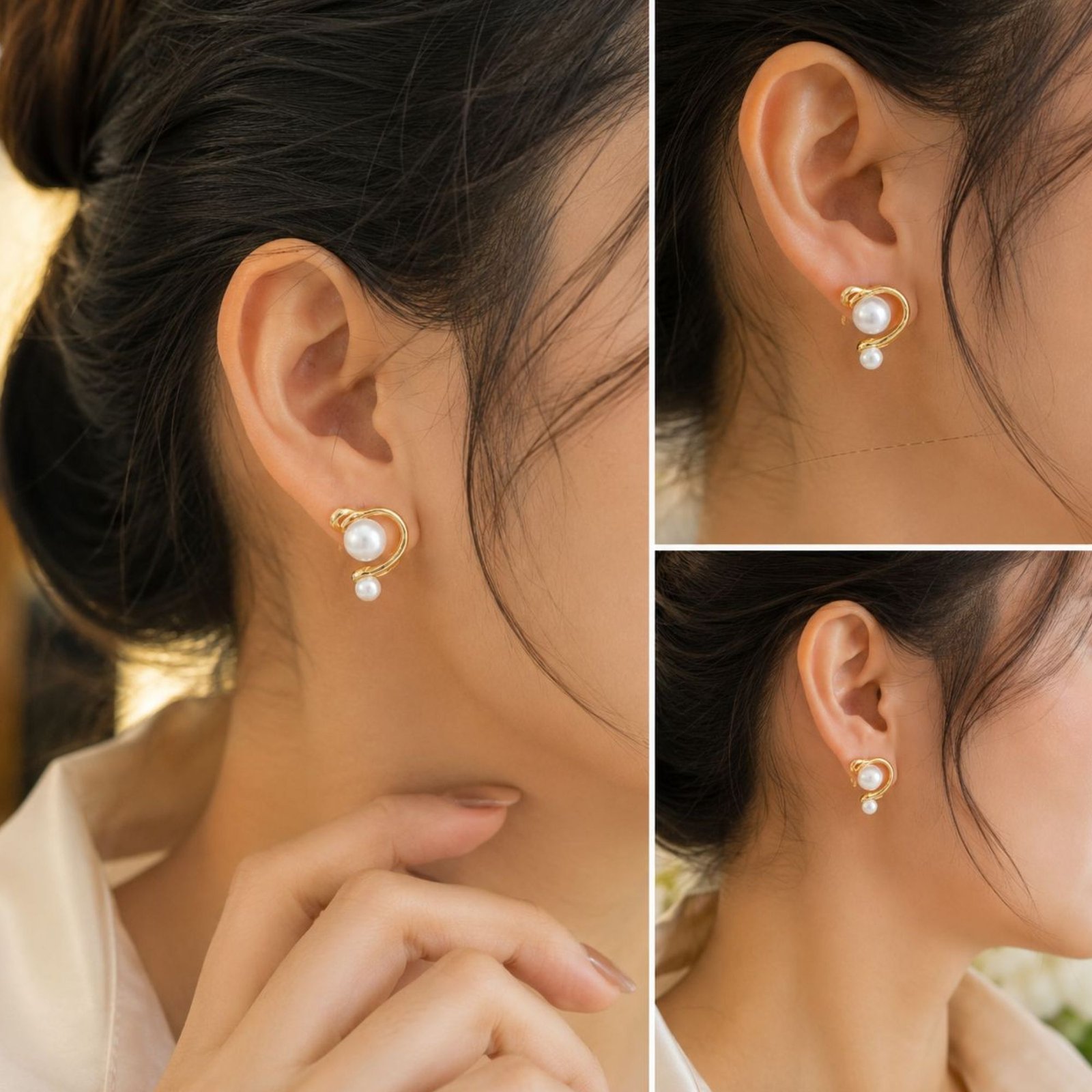 Elegant Gold Tone Twisted Multi Pearl Ear Cuff for Women - Image 2