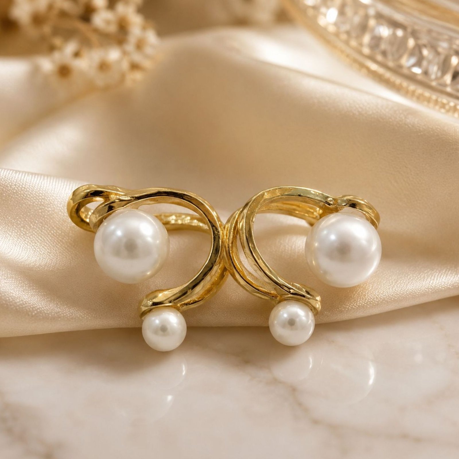 Elegant Gold Tone Twisted Multi Pearl Ear Cuff for Women