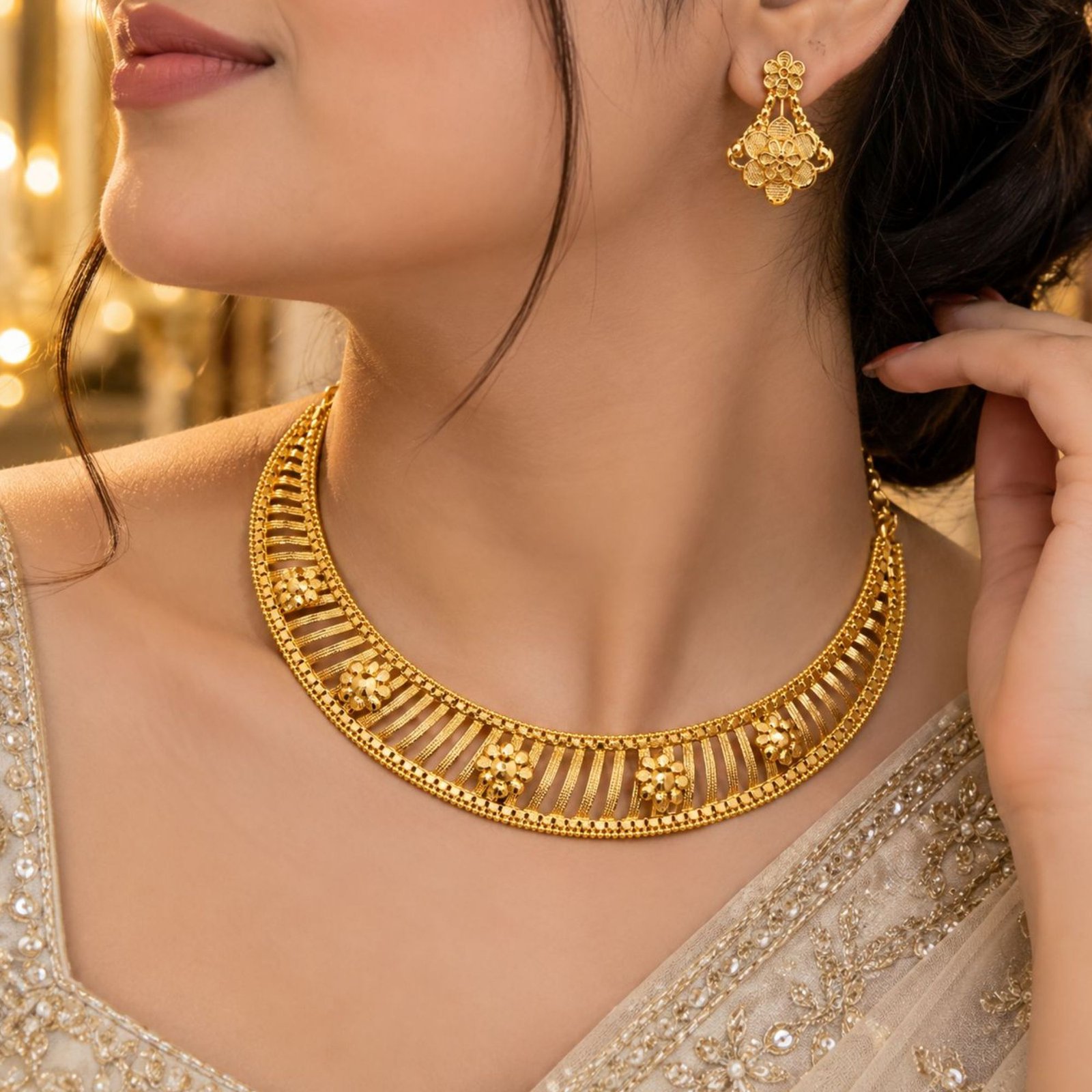 Ethnic Designer Floral Pattern Choker Set - Image 2