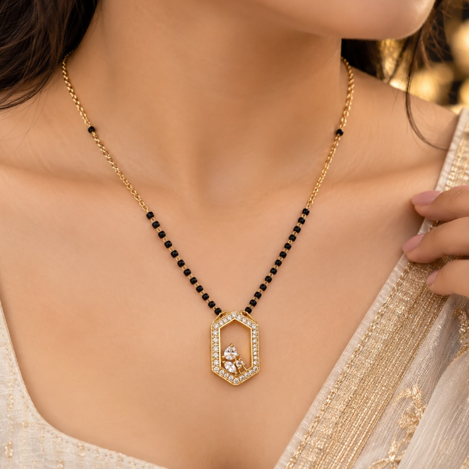 Gold-Plated Hexagon AD Mangalsutra - Image 3