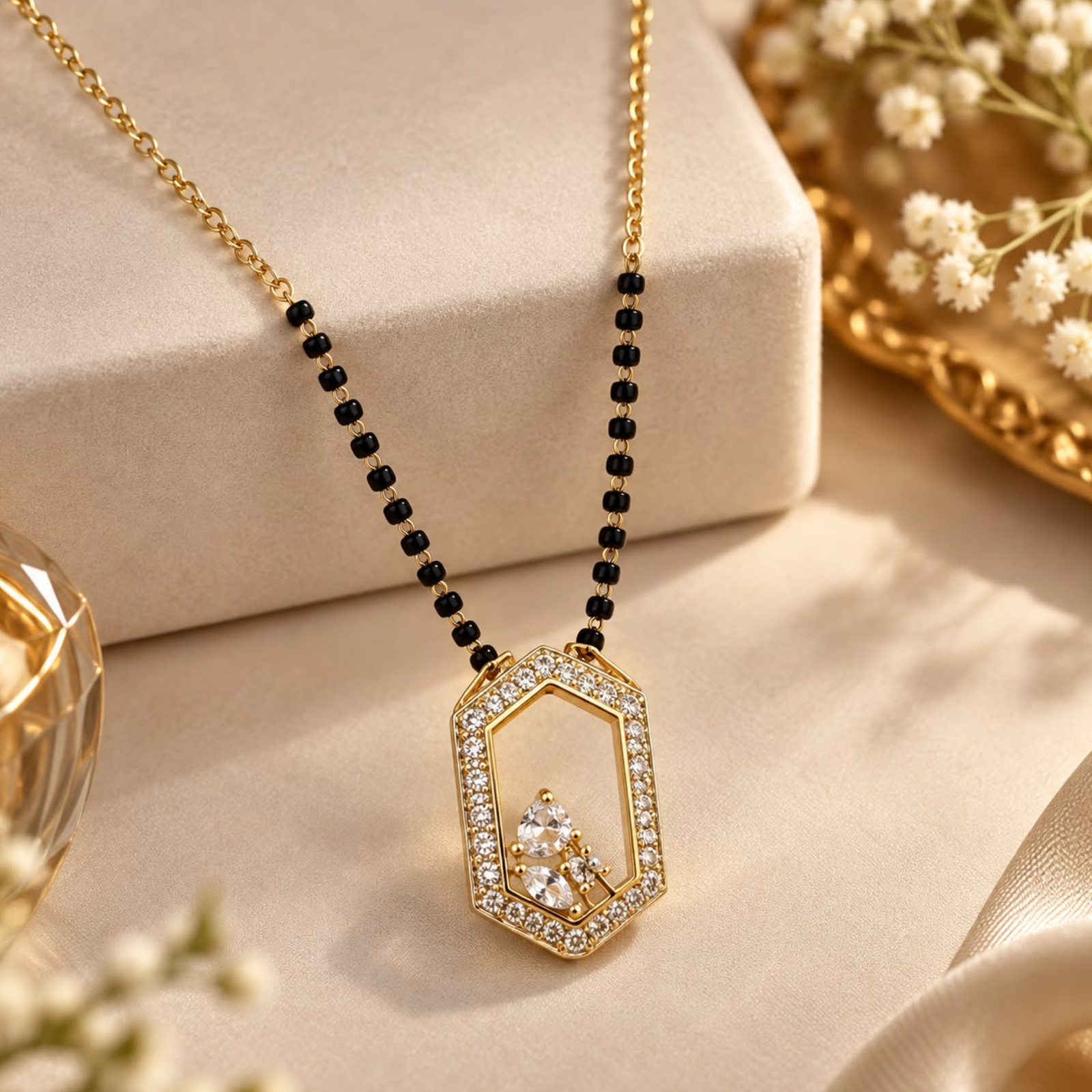 Gold-Plated Hexagon AD Mangalsutra