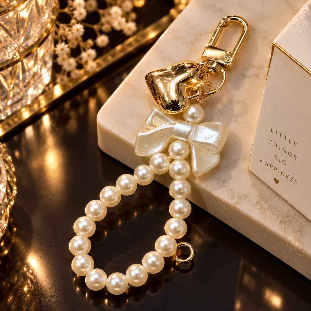 Pearl Bow Heart Keychain - Image 3
