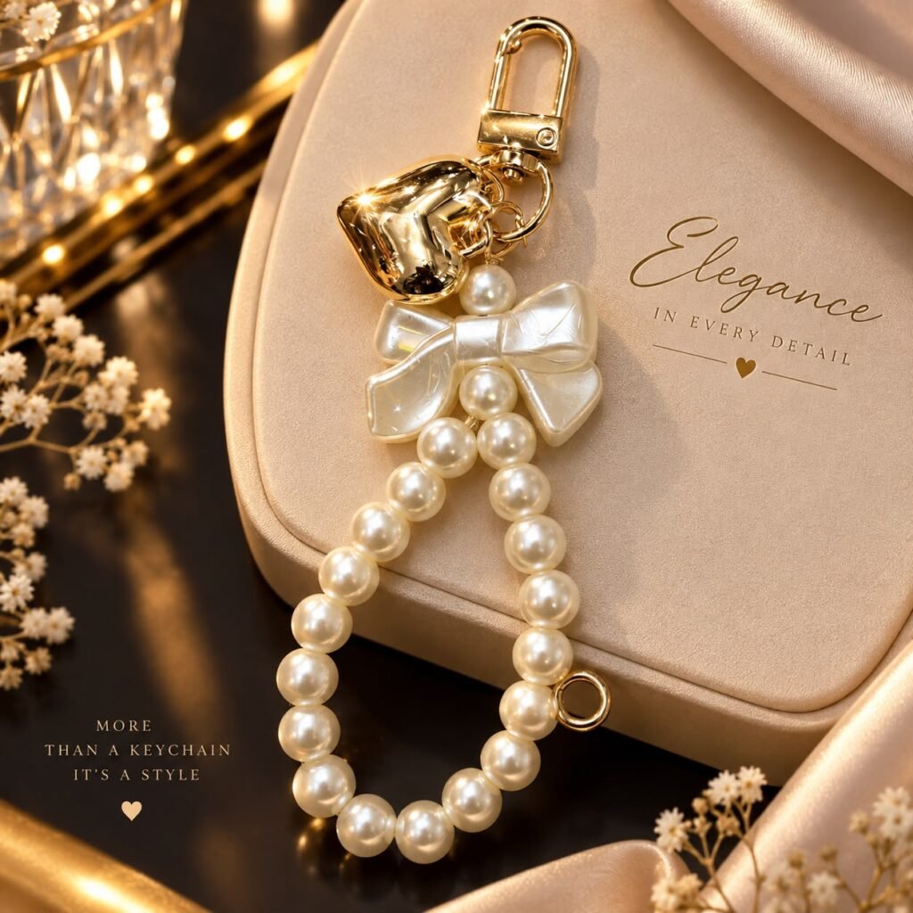 Pearl Bow Heart Keychain