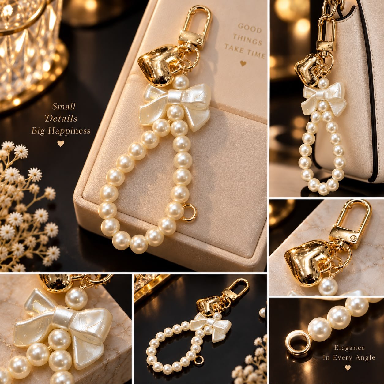 Pearl Bow Heart Keychain - Image 2