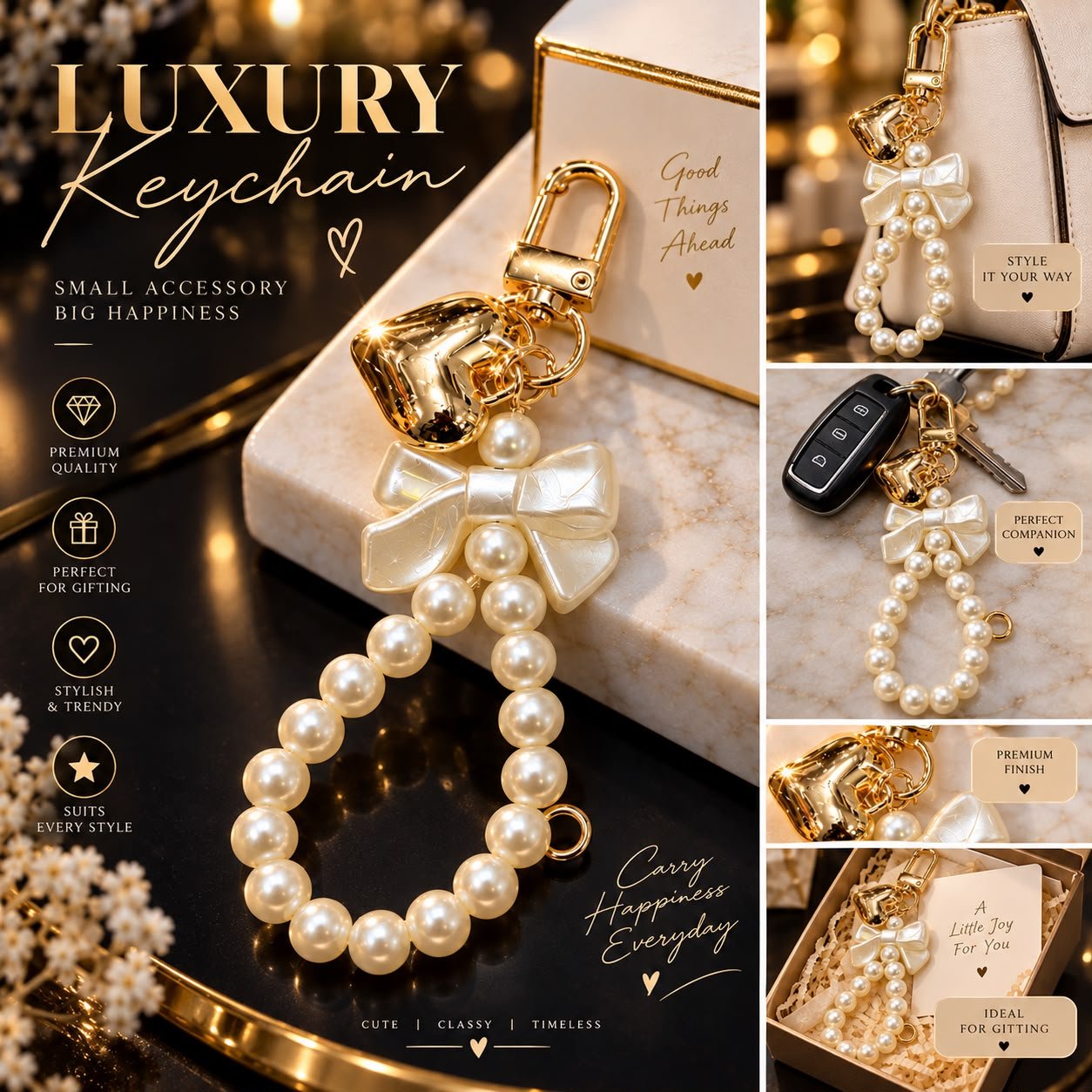 Pearl Bow Heart Keychain - Image 4