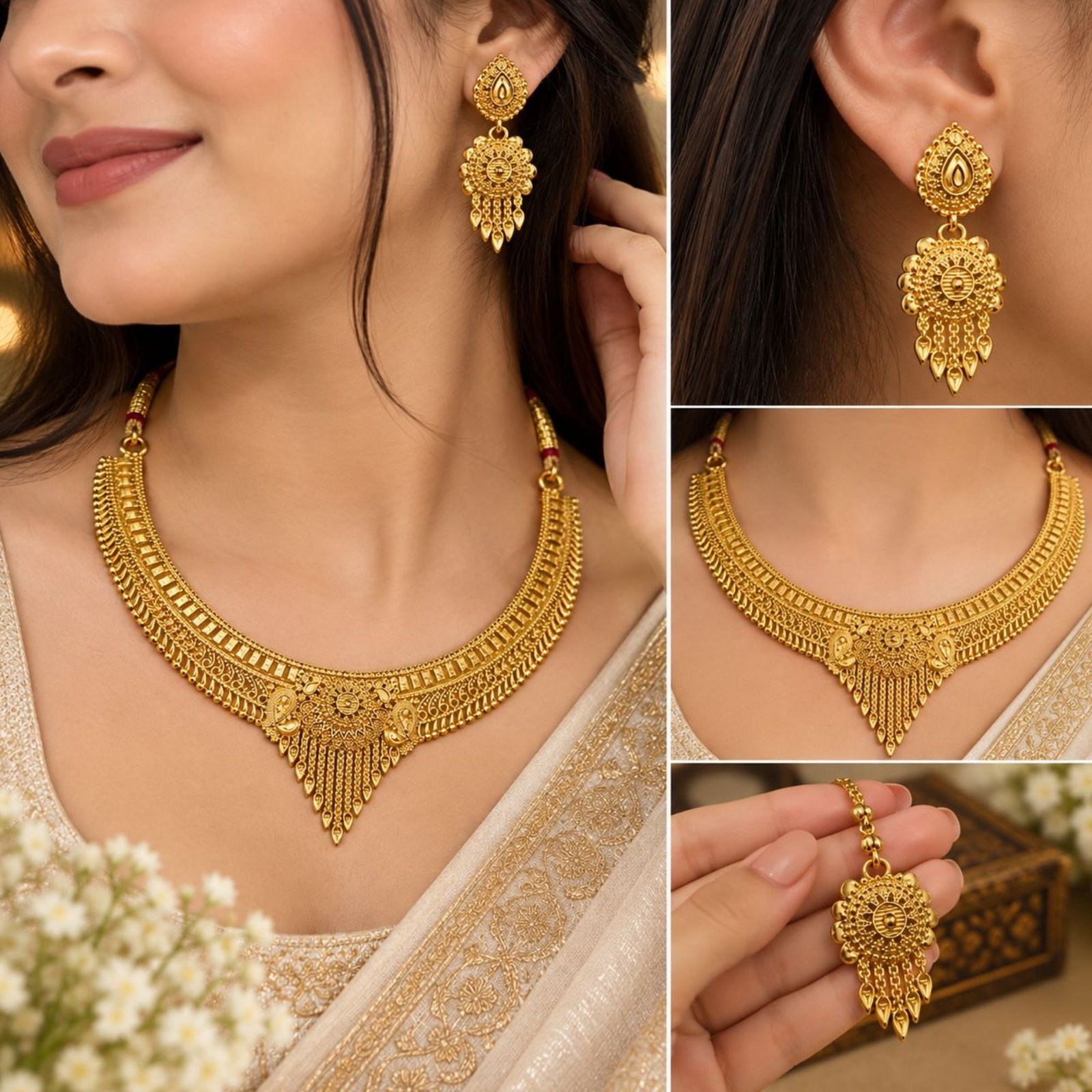 Rajwadi Antique Gold Finish Bridal Choker Set - Image 2