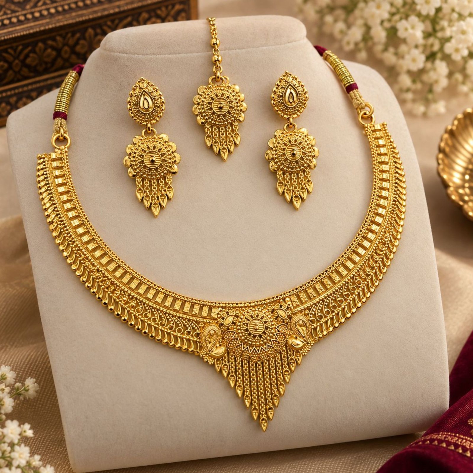 Rajwadi _ Antique Gold Finish Bridal Choker Set
