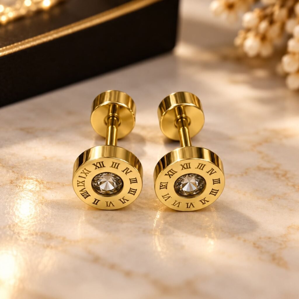 Roman Numeral Crystal Stud Earrings