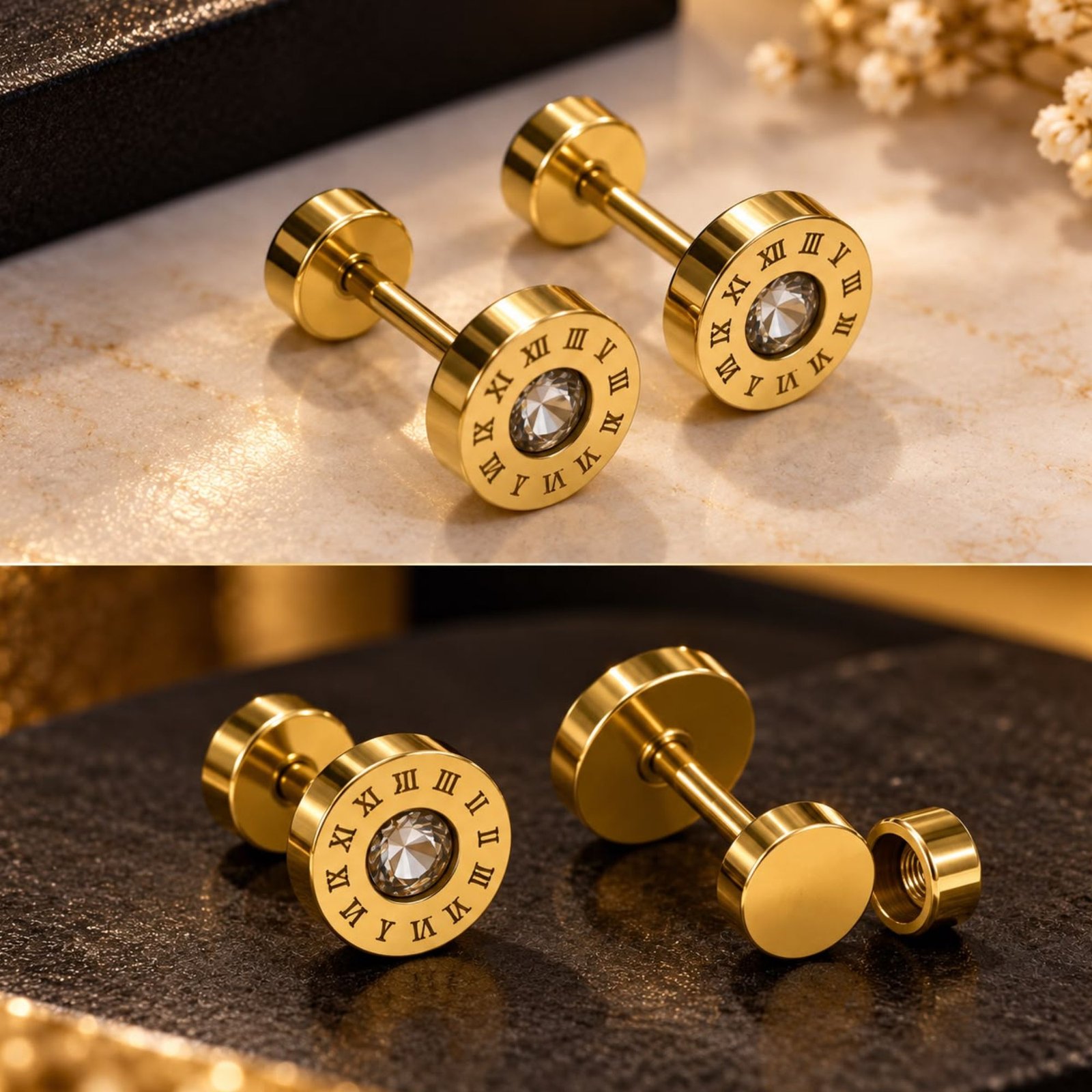 Roman Numeral Crystal Stud Earrings - Image 3