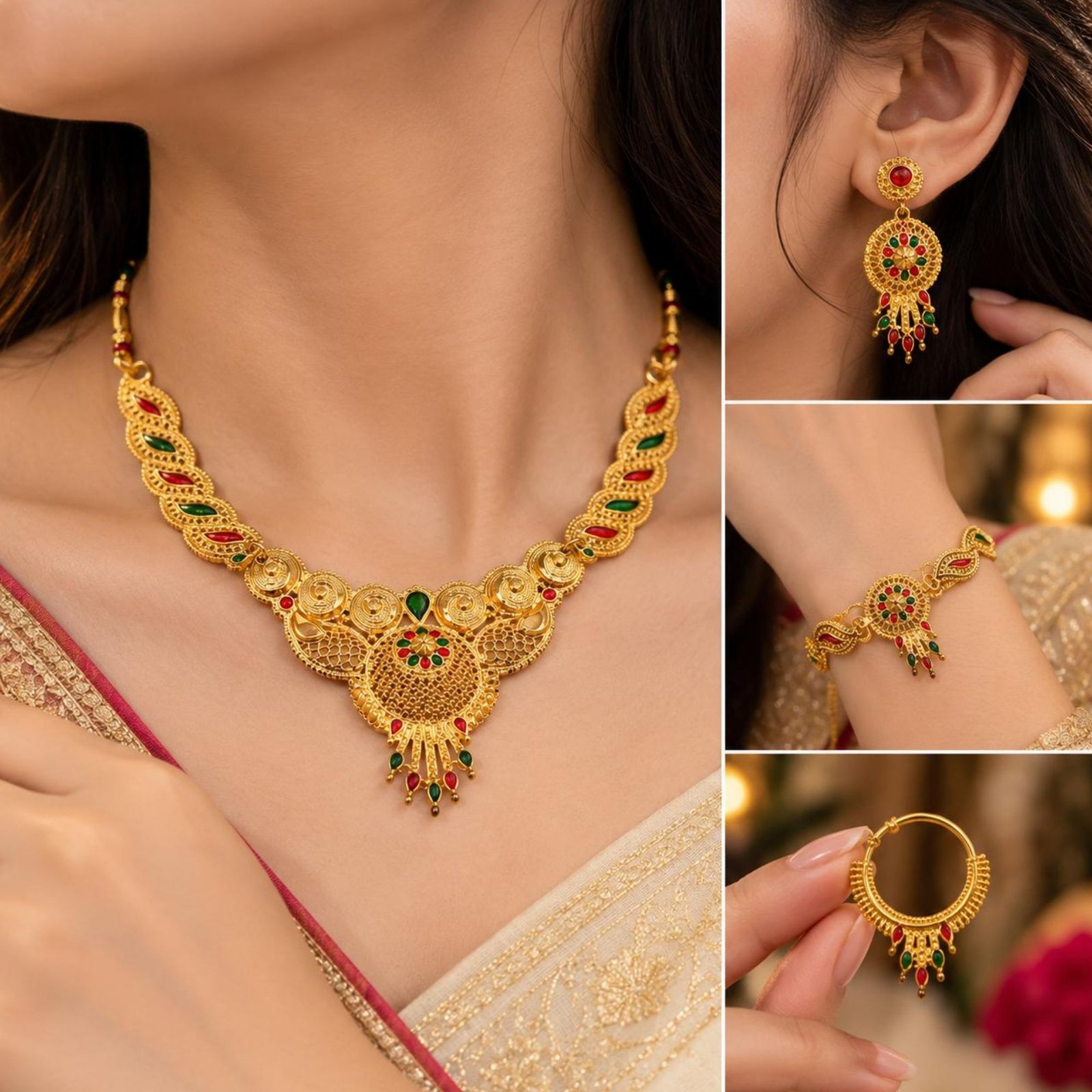 Traditional Gold-Plated Bridal Jewellery Set - Image 3