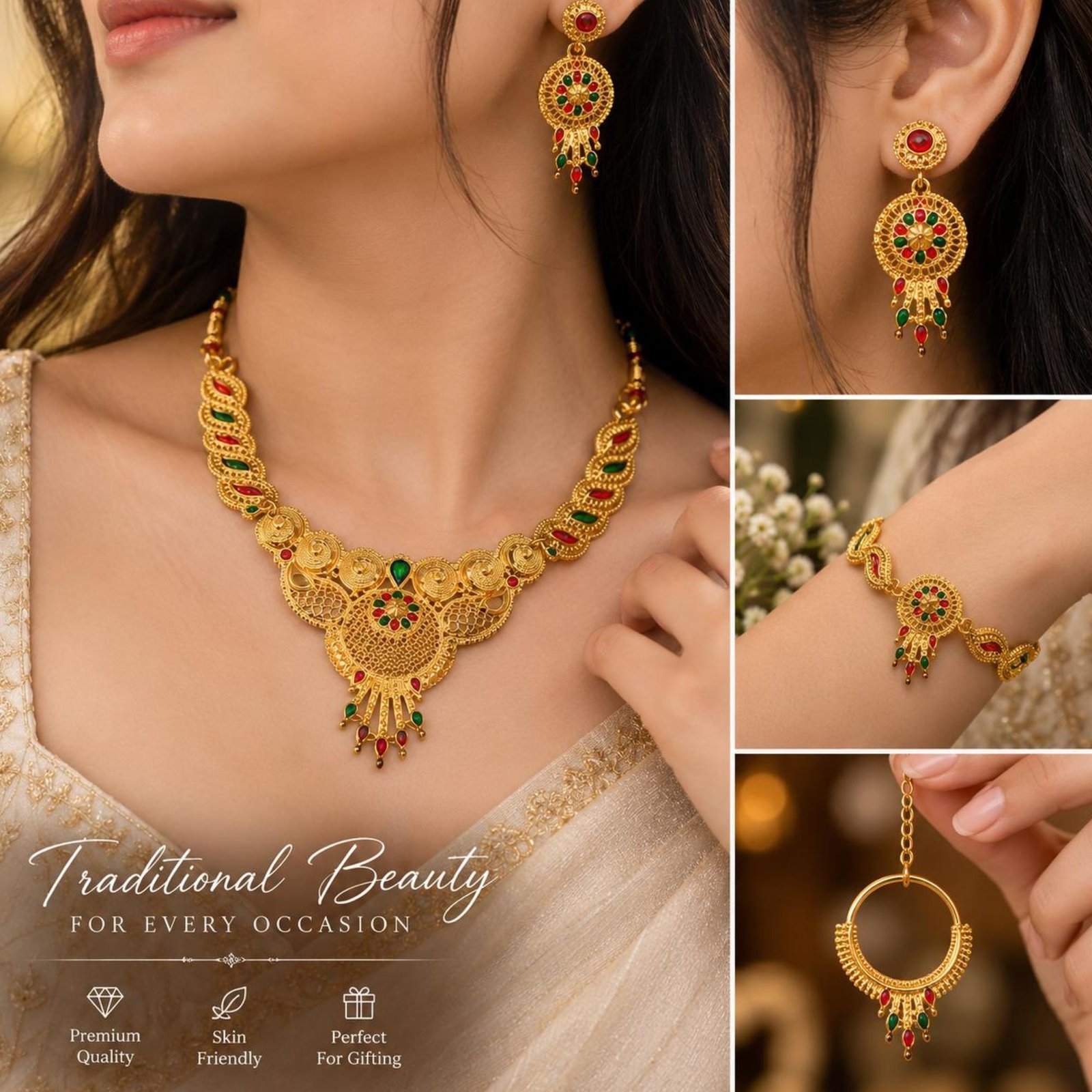 Traditional Gold-Plated Bridal Jewellery Set - Image 2