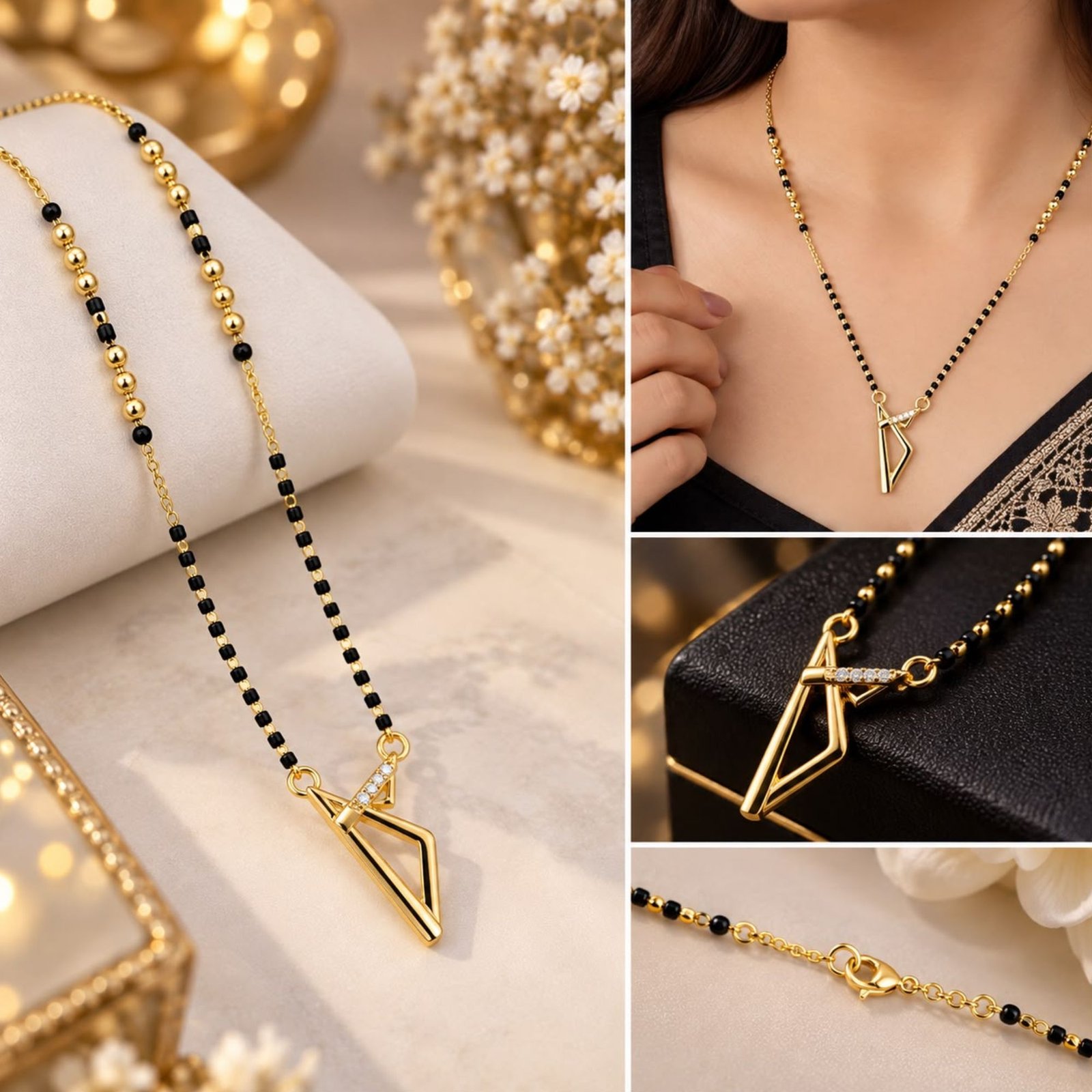 Trendy Non-Precious Designer V-Shape Pendant Mangalsutra - Image 2