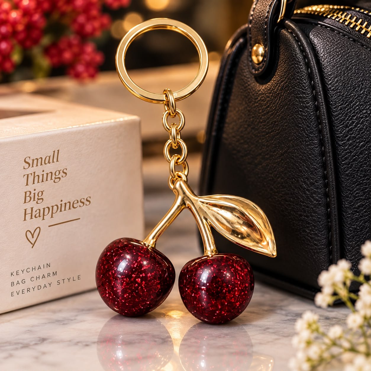 Stylish Red Cherry Key Ring - Image 3