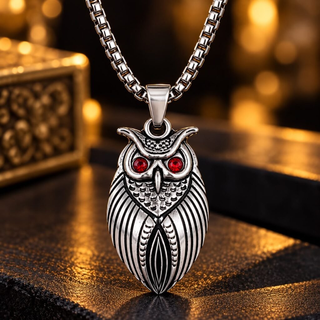 Antique Silver Owl Pendant Necklace