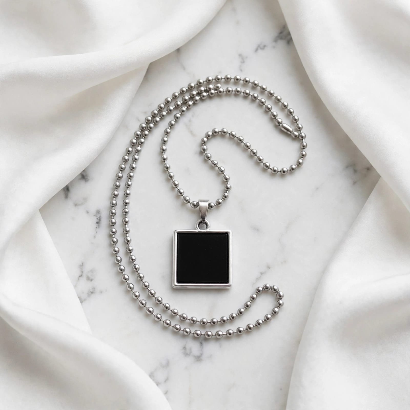 Unisex Stainless Steel Black Square Pendant & ID Bracelet Combo Set - Image 4