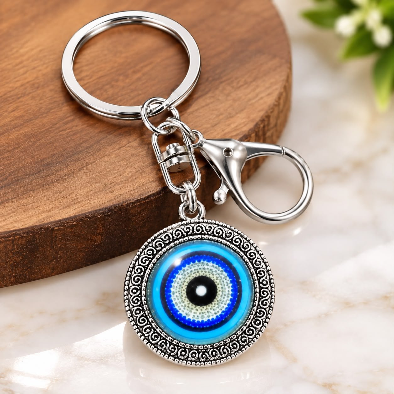 Evil Eye Glass Cabochon Keychain