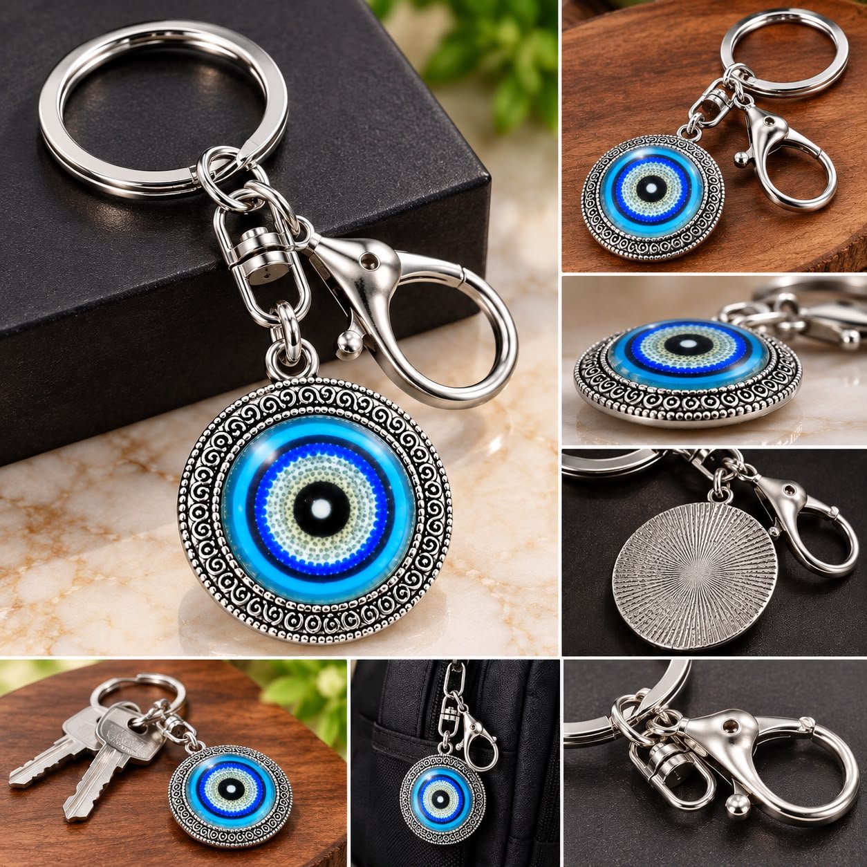 Evil Eye Glass Cabochon Keychain - Image 2