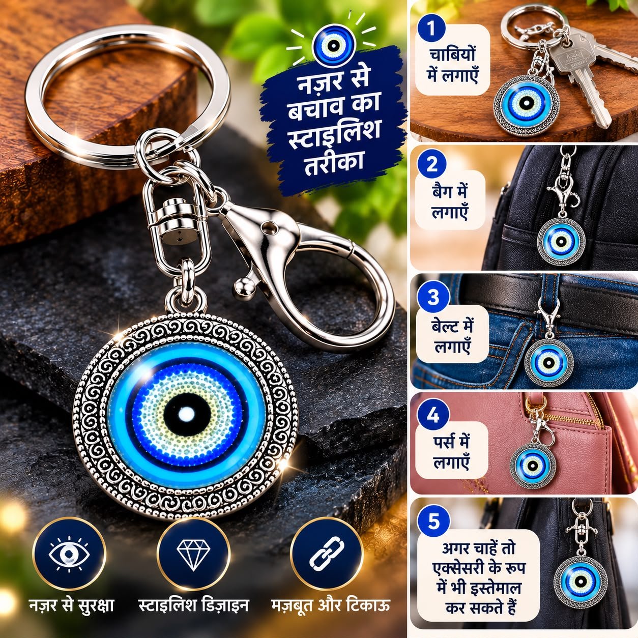 Evil Eye Glass Cabochon Keychain - Image 4