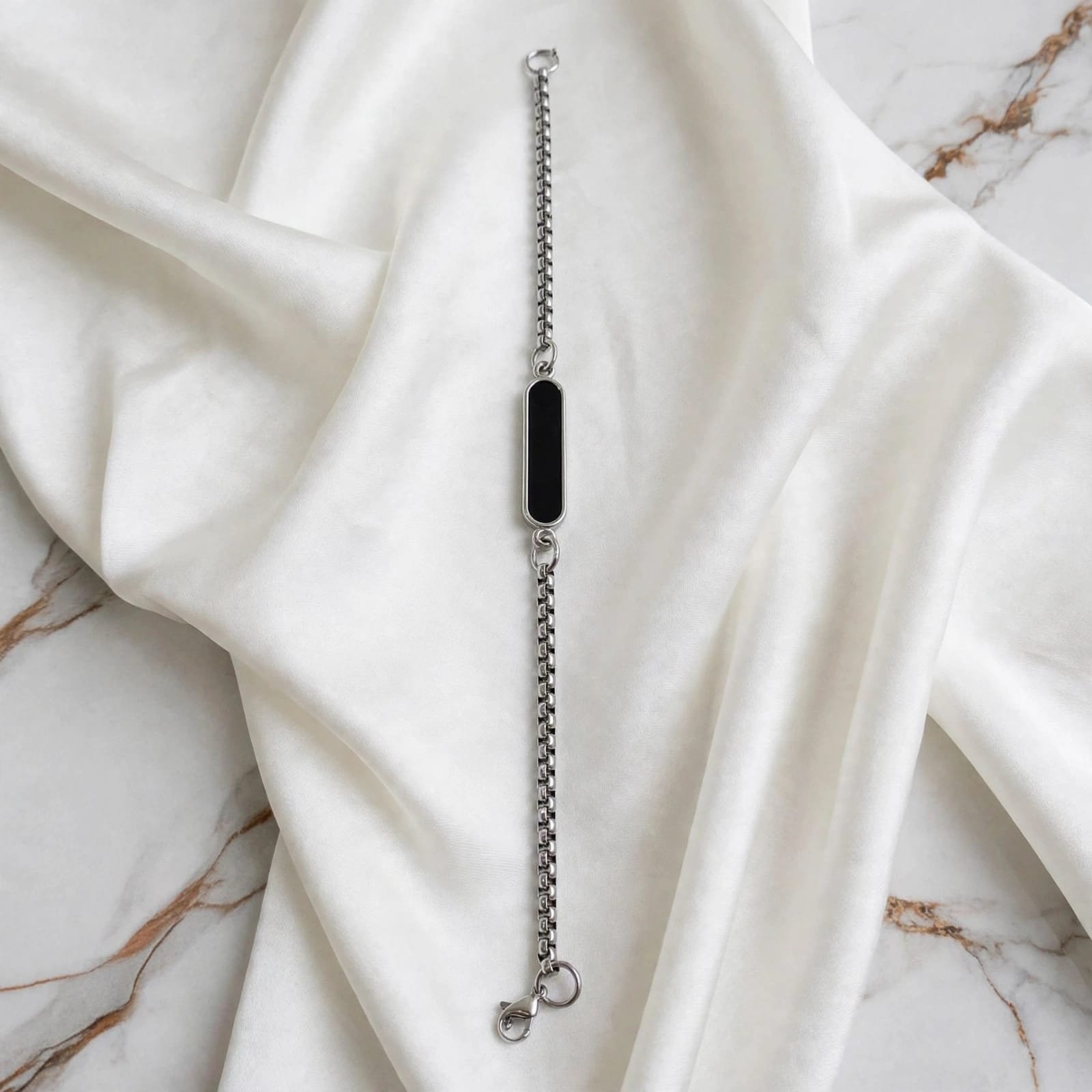 Unisex Stainless Steel Black Circle Pendant & ID Bracelet Combo Set - Image 3