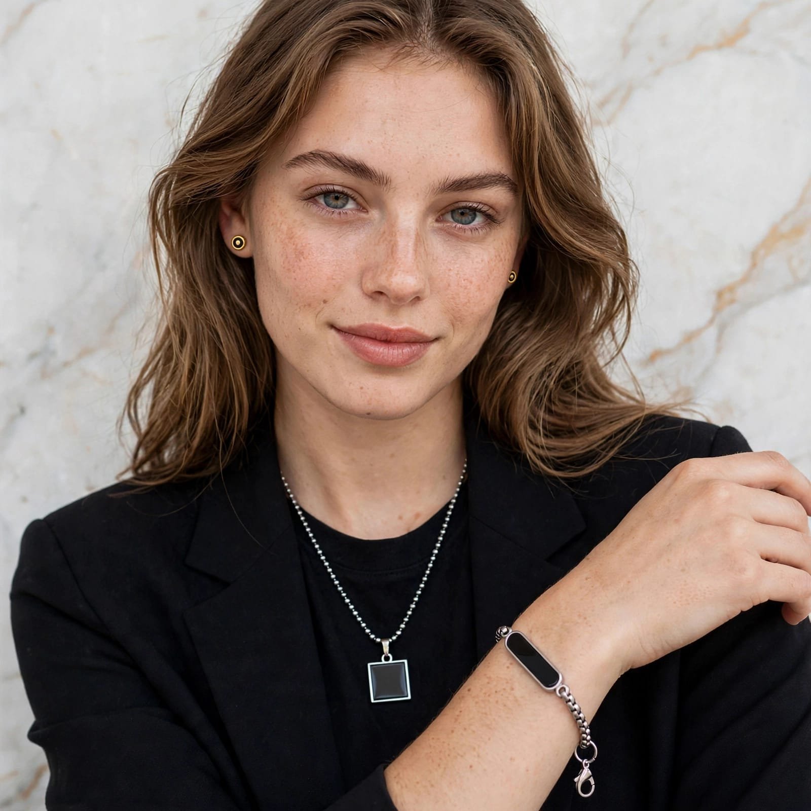 Unisex Stainless Steel Black Square Pendant & ID Bracelet Combo Set - Image 2