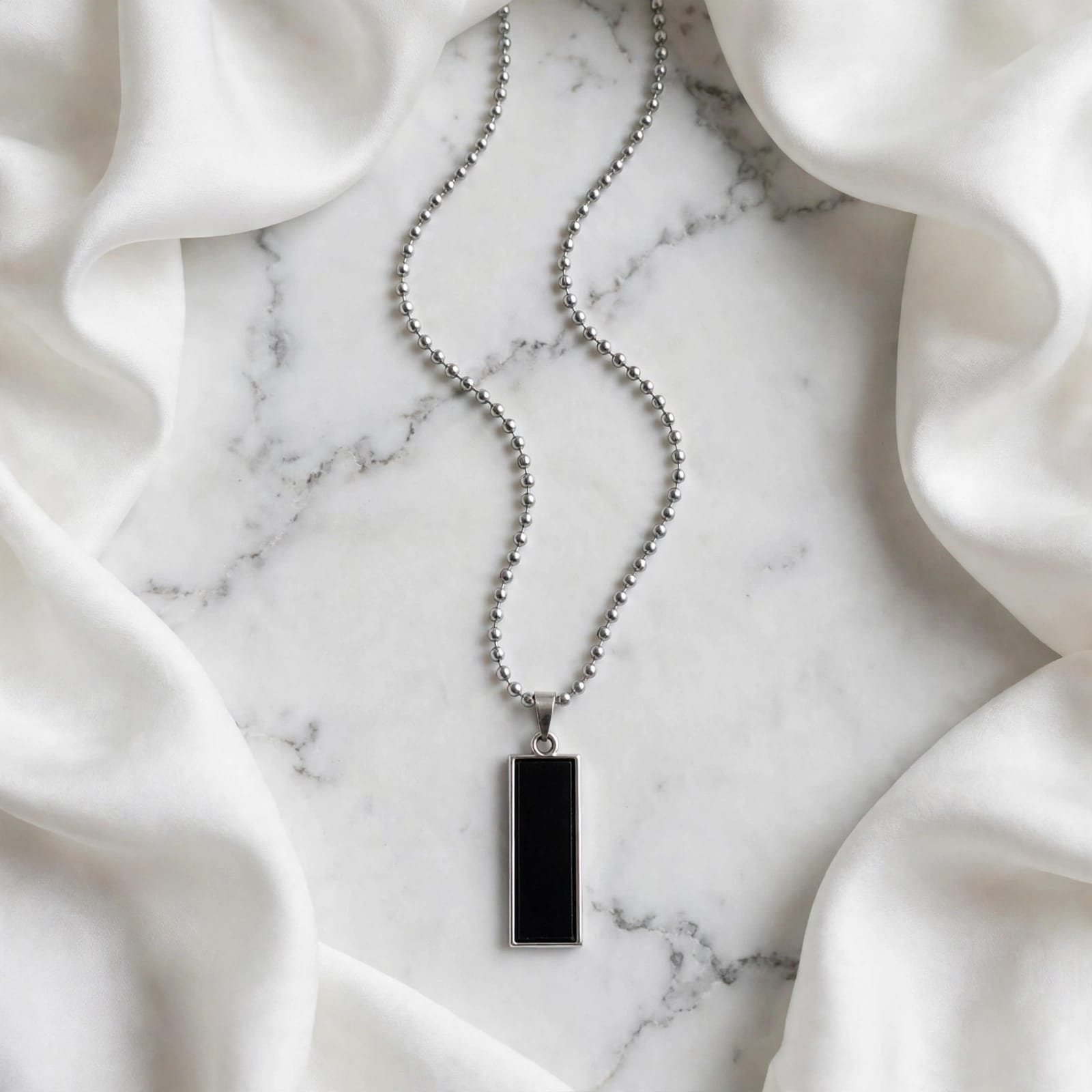 Unisex Stainless Steel Black Rectangle Bar Pendant & ID Bracelet Combo Set - Image 2