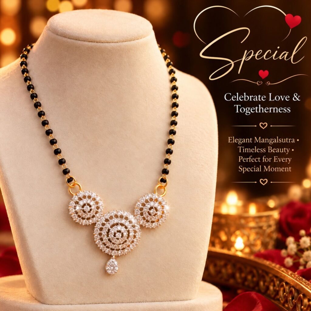 Women Gold-Plated 3-Wheel Floral CZ Circle Cluster Mangalsutra