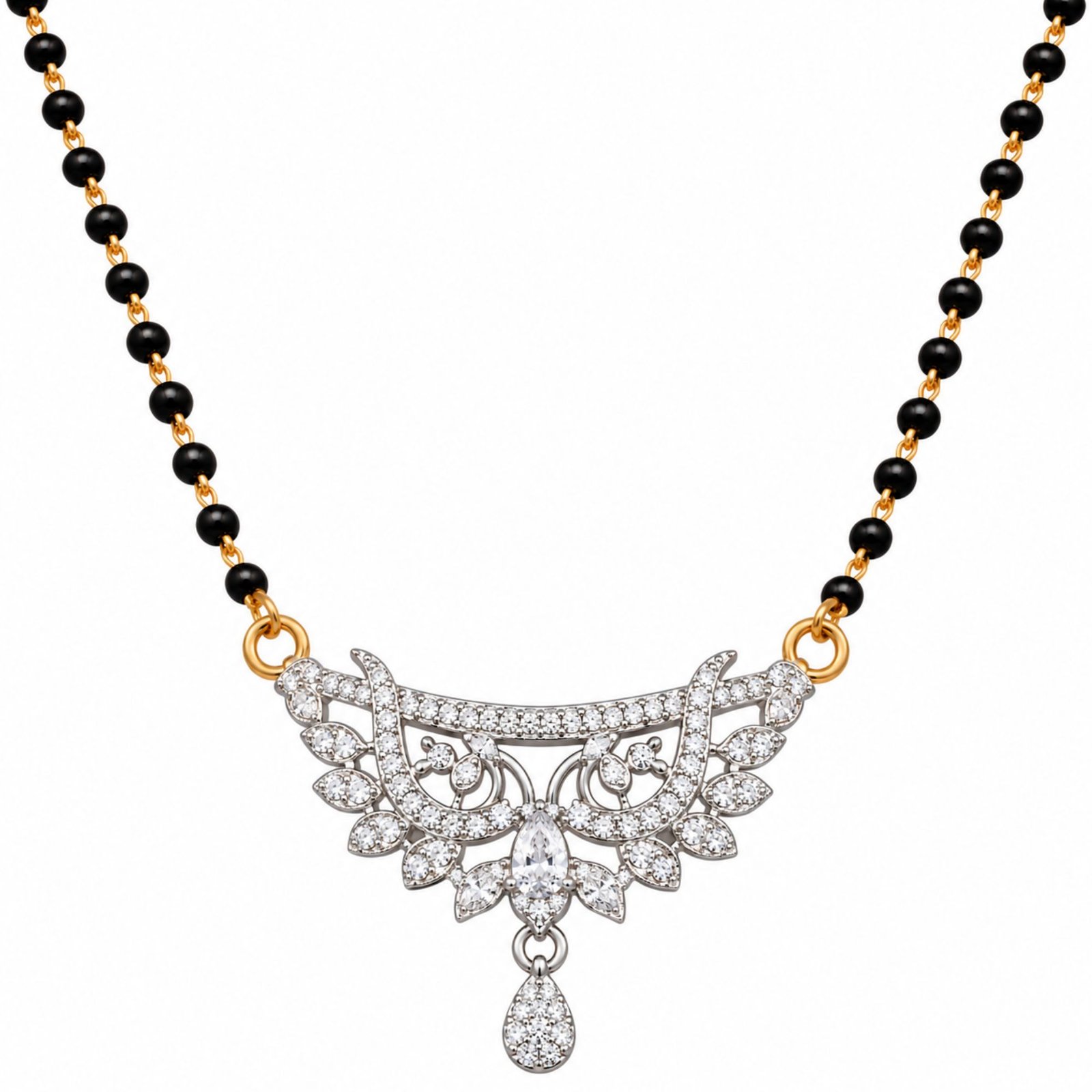 Women Gold-Plated CZ Crescent Arch Feather Lattice Mangalsutra - Image 5