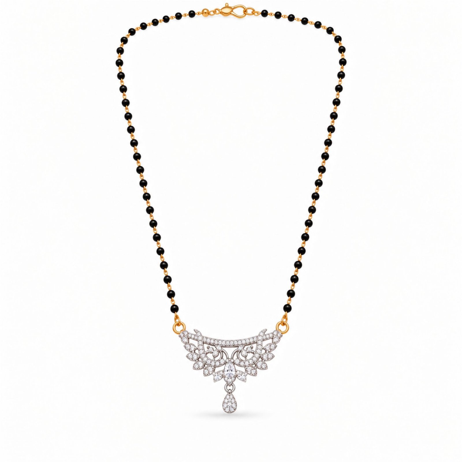 Women Gold-Plated CZ Crescent Arch Feather Lattice Mangalsutra - Image 3