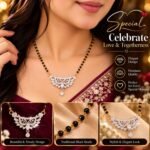 Women Gold-Plated CZ Crescent Arch Feather Lattice Mangalsutra