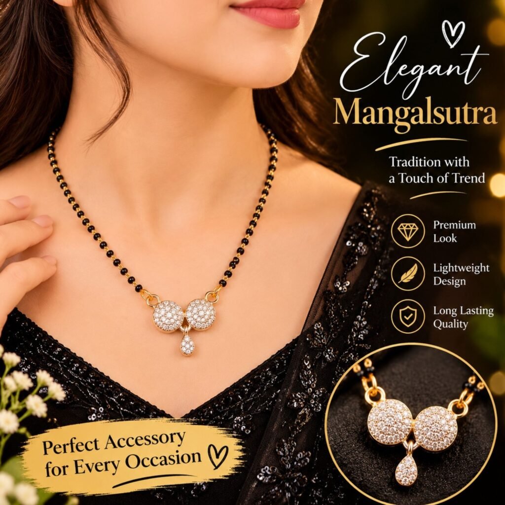Women Gold-Plated CZ Cubic Zirconia Twin Disc Mangalsutra