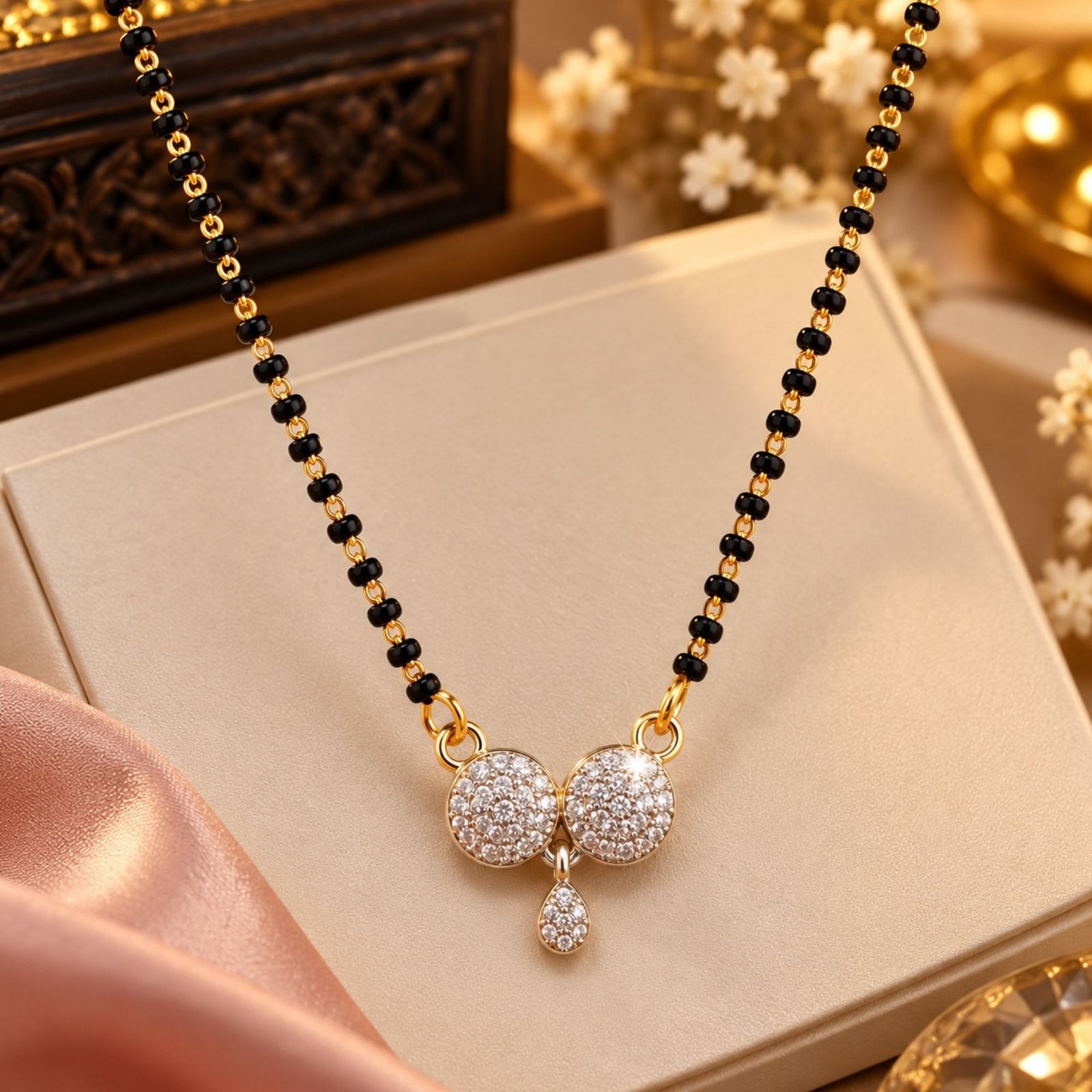 Women Gold-Plated CZ Cubic Zirconia Twin Disc Mangalsutra - Image 2