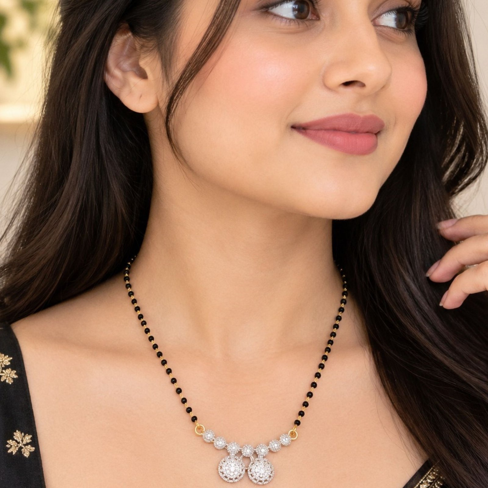 Women Gold-Plated CZ Multi-Disc Bubble Cluster Mangalsutra - Image 4