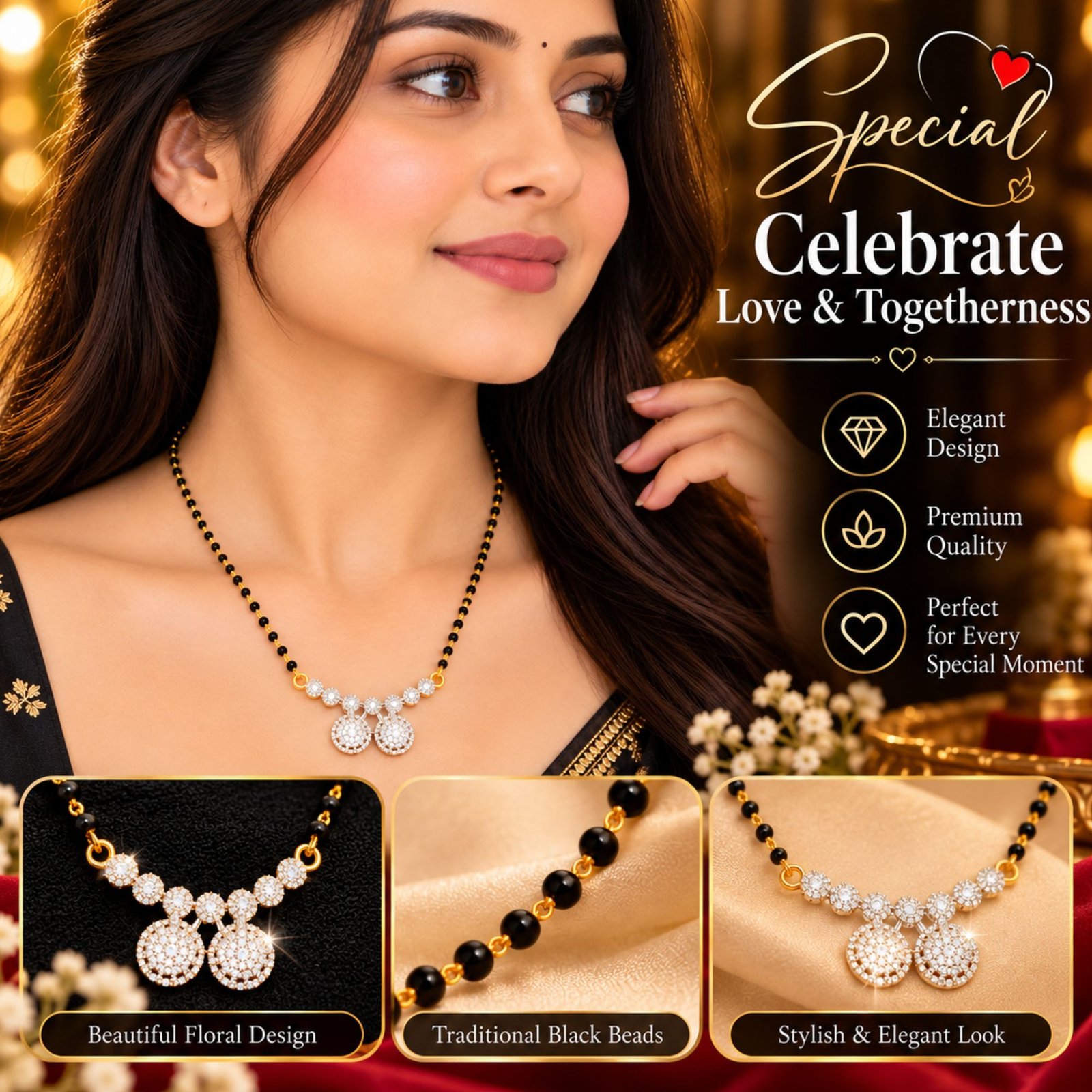 Women Gold-Plated CZ Multi-Disc Bubble Cluster Mangalsutra