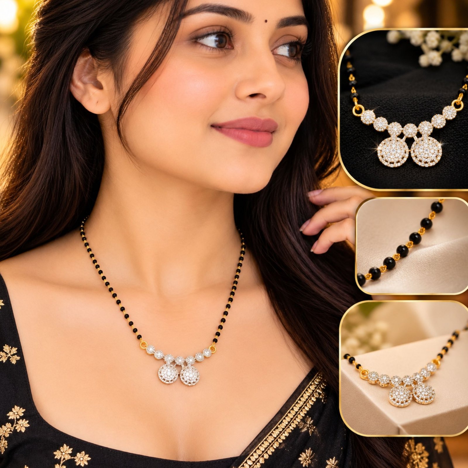 Women Gold-Plated CZ Multi-Disc Bubble Cluster Mangalsutra - Image 5