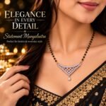 Women Silver-Plated CZ Curved Geometric V-Shape Mangalsutra